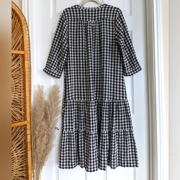 Black and White Gingham Midi Dress with Tassel Tie - Picture 12 of 12